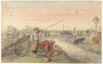 Paesaggio con due pescatori di anguille vicino a un fossato da Hendrick Avercamp
