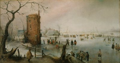 Pattinaggio vicino a una città da Hendrick Avercamp