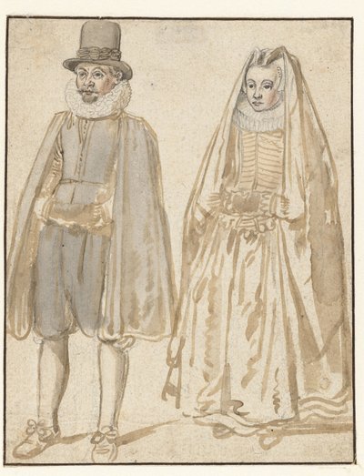 Uomo e donna in piedi, visti di fronte da Hendrick Avercamp