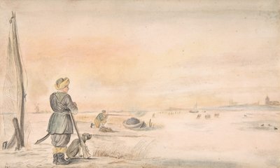 Paesaggio invernale con un cacciatore e il suo cane da Hendrick Avercamp
