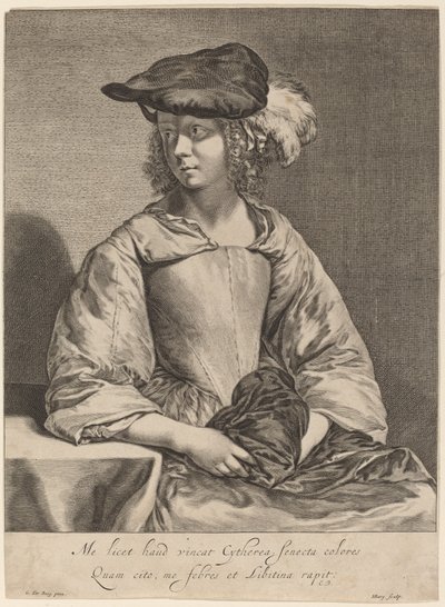 Ragazza con cappello piumato da Hendrick Bary after Gerard ter Borch the Younger