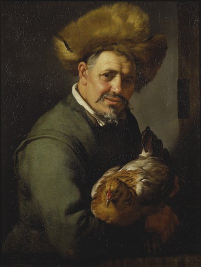 Vecchio con una gallina da Hendrick Bloemaert