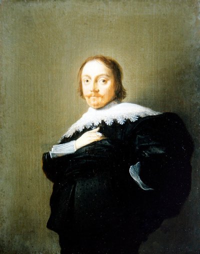 Ritratto di un gentiluomo in abito nero e colletto di pizzo da Hendrick Gerritsz Pot