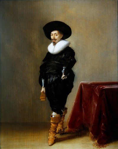 Ritratto di un gentiluomo in costume nero con gorgiera da Hendrick Gerritsz Pot
