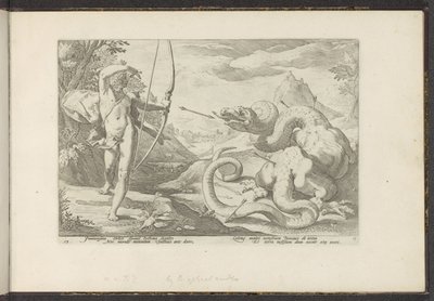 Apollo uccide il serpente gigante Pitone da Hendrick Goltzius (workshop of)