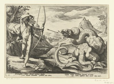Apollo uccide il serpente gigante Pitone da Hendrick Goltzius (workshop of)