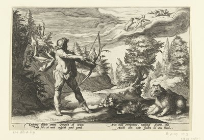 Arcas punta la sua freccia su Callisto da Hendrick Goltzius (workshop of)