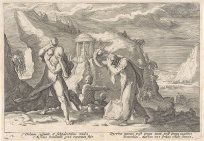 Deucalione e Pirra creano una nuova razza umana da Hendrick Goltzius (workshop of)