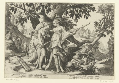 Giove seduce Callisto sotto forma di Diana da Hendrick Goltzius (workshop of)