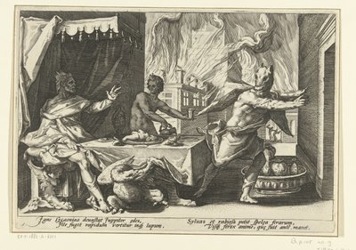 Licaone trasformato in lupo da Hendrick Goltzius (workshop of)
