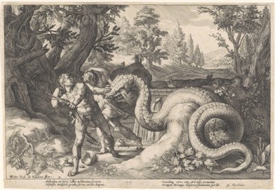 Compagni di Cadmo divorati da un drago da Hendrick Goltzius (workshop of)