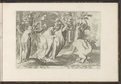 Le sorelle di Fetonte si trasformano in pioppi e il suo amico in un cigno da Hendrick Goltzius (workshop of)