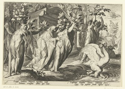 Le sorelle di Fetonte si trasformano in pioppi e il suo amico in un cigno da Hendrick Goltzius (workshop of)