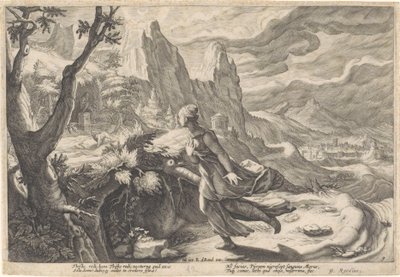 Thisbe fugge dalla leonessa da Hendrick Goltzius (workshop of)