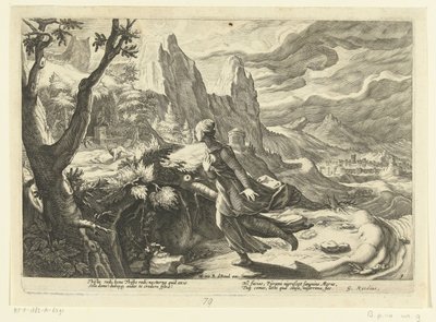 Thisbe fugge da un leone da Hendrick Goltzius (workshop of)