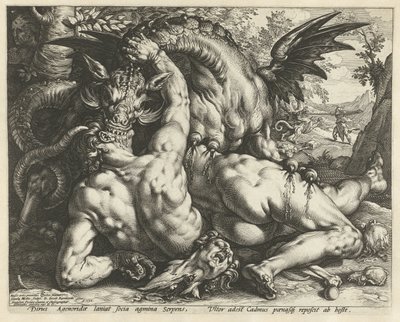 Compagni di Cadmo divorati da un drago da Hendrick Goltzius
