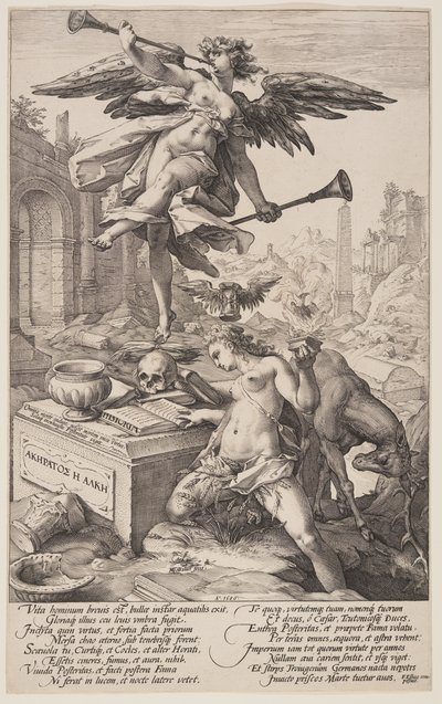 Allegoria della fama e della storia, da Gli eroi romani da Hendrick Goltzius