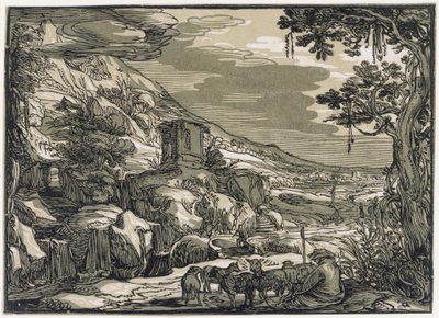 Paesaggio arcadico con un pastore da Hendrick Goltzius