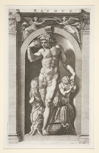 Bacco, #7 in una serie di Otto Dei Antichi da Hendrick Goltzius
