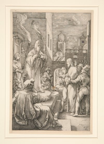 Cristo davanti a Caifa, tavola 4 della serie La Passione di Cristo da Hendrick Goltzius