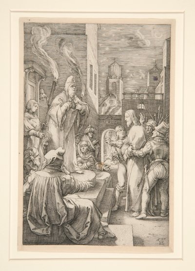 Cristo davanti a Caifa, da La Passione, #4 in una serie di 12 incisioni da Hendrick Goltzius