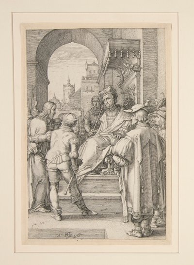 Cristo davanti a Pilato, dalla Passione, #5 in una serie di 12 incisioni da Hendrick Goltzius