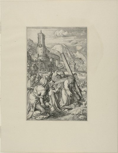 Cristo che Porta la Croce, tavola nove dalla Passione di Cristo da Hendrick Goltzius