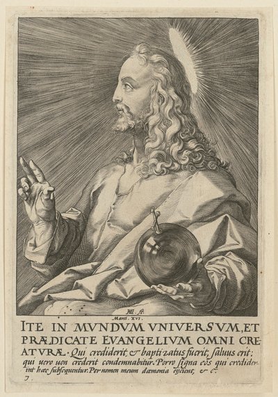 Cristo come Salvator Mundi, tavola 7 della serie “Cristo, i dodici apostoli e Paolo” da Hendrick Goltzius