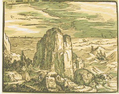 Scogliera su una costa, da Quattro piccoli paesaggi da Hendrick Goltzius