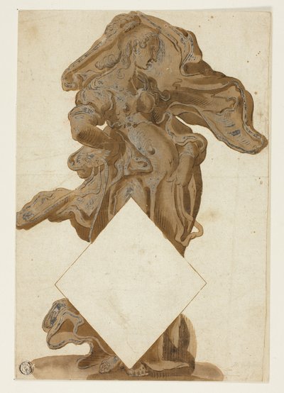 Design con figura femminile in drappeggio fluente da Hendrick Goltzius