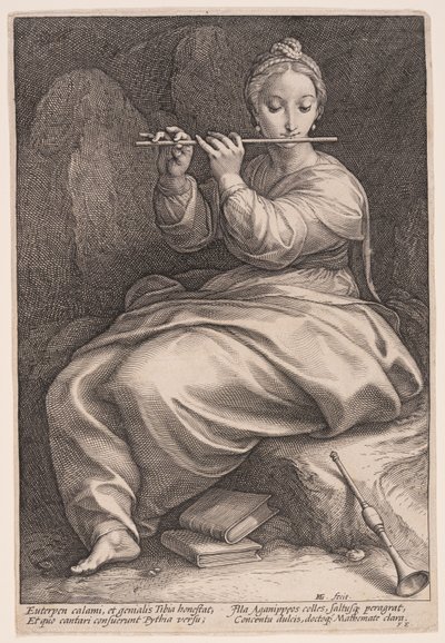 Euterpe, la musa della musica, da Le nove muse da Hendrick Goltzius