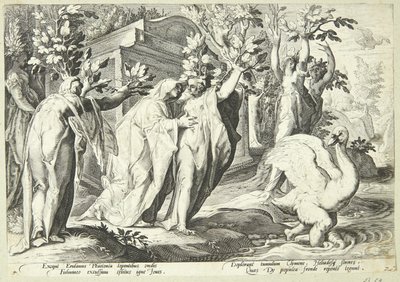Le sorelle di Fetonte si trasformano in pioppi e Cigno in un cigno da Hendrick Goltzius