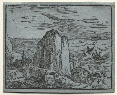 Quattro piccoli paesaggi: No.4, Scogliera sulla riva del mare da Hendrick Goltzius