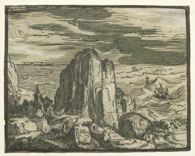 Quattro piccoli paesaggi: N. 4, Scogliera sulla riva del mare da Hendrick Goltzius