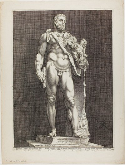 Ercole e Telefo, lastra due da Tre famose sculture antiche da Hendrick Goltzius