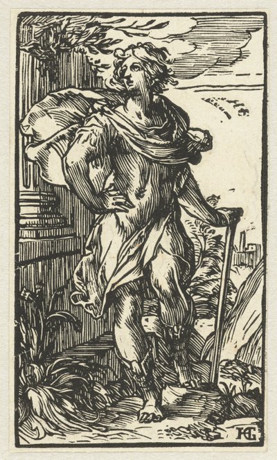 Giovane uomo con bastone da passeggio da Hendrick Goltzius