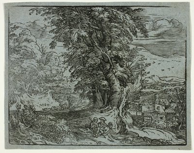 Paesaggio con una coppia di pastori, da Quattro piccoli paesaggi da Hendrick Goltzius