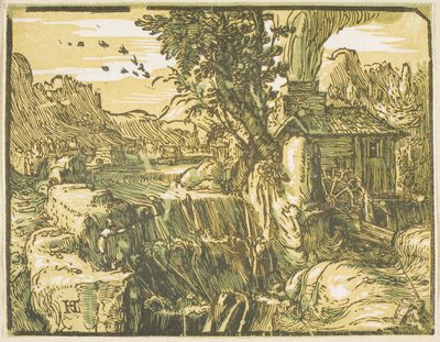 Paesaggio con cascata, da Quattro piccoli paesaggi da Hendrick Goltzius