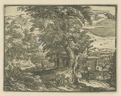 Paesaggio con coppia seduta (serie: Quattro piccoli paesaggi) da Hendrick Goltzius