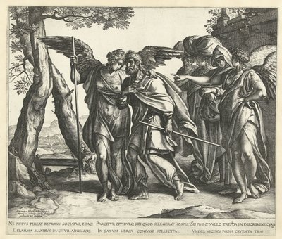 Lot fugge da Sodoma con sua moglie e le sue figlie da Hendrick Goltzius