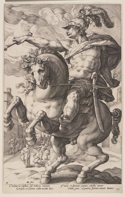 Marco Curzio a cavallo, da Gli eroi romani da Hendrick Goltzius