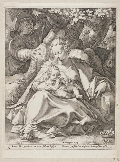 Riposo durante la fuga in Egitto sotto un ciliegio da Hendrick Goltzius