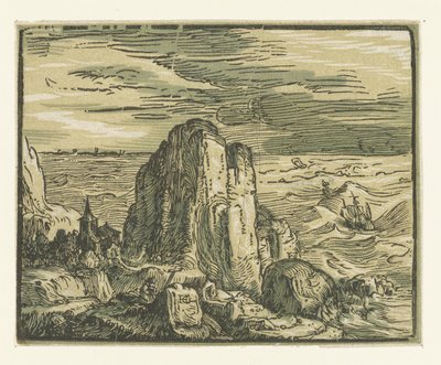 Roccia su una costa da Hendrick Goltzius