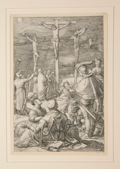 La Crocifissione (Cristo sulla Croce), dalla Passione, n. 10 di una serie di 12 incisioni da Hendrick Goltzius