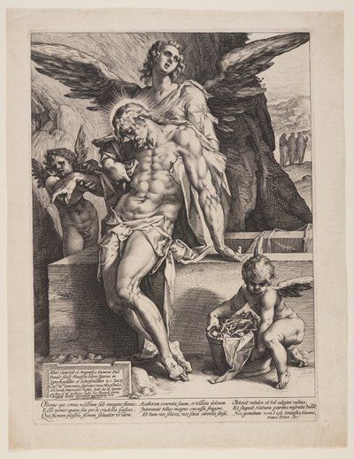 Il Salvatore morto sostenuto da un angelo da Hendrick Goltzius