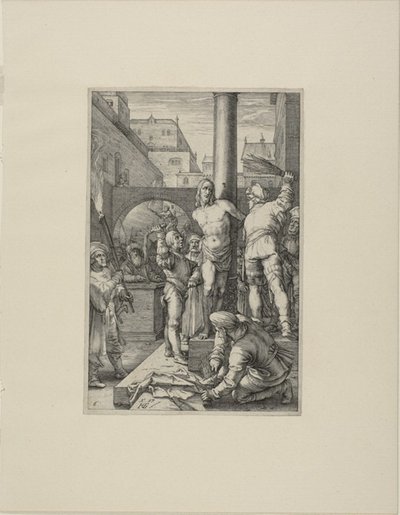 La flagellazione, tavola sei da La Passione di Cristo da Hendrick Goltzius