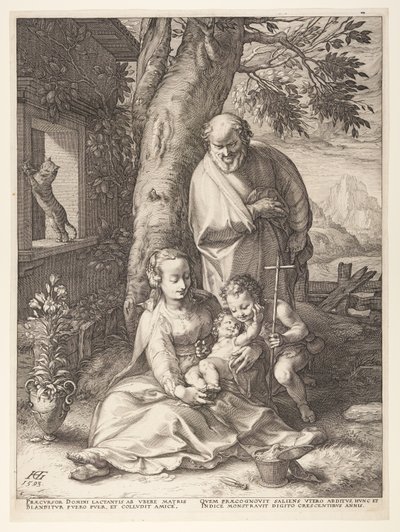 La Sacra Famiglia con il neonato Giovanni Battista, da La nascita e la prima vita di Cristo da Hendrick Goltzius