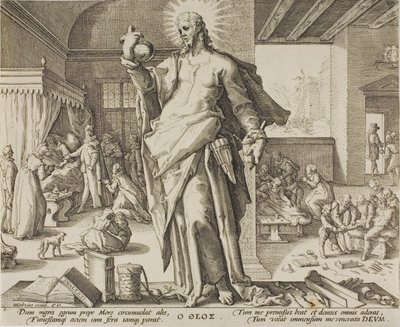 Il Medico Considerato come Dio, tavola uno da Allegorie della Professione Medica da Hendrick Goltzius