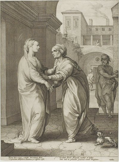 La Visitazione, tavola due da La nascita e la prima vita di Cristo da Hendrick Goltzius