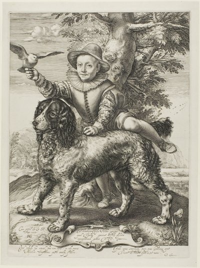 Vries, Frederik de Vries (morto nel 1613) figlio del pittore Dirck de Vries, allievo di Goltzius, con il cane di Goltzius da Hendrick Goltzius